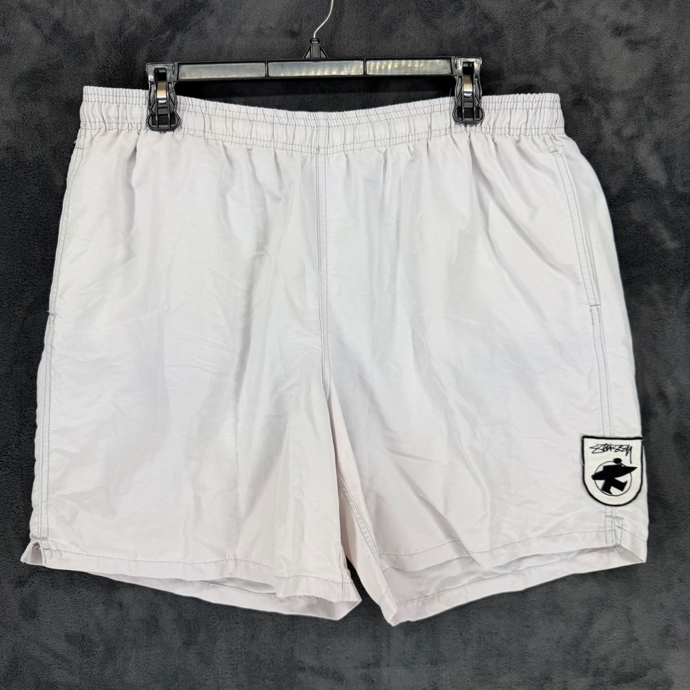 Stussy Mens Water Shorts‎ L Nylon Whiteesh Lined Logo Patch 113148 Large